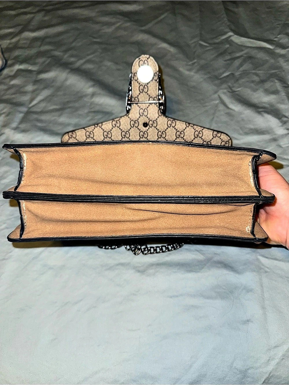 Monogram Chain Shoulder Bag in Beige & Black - Picture 4 of 5